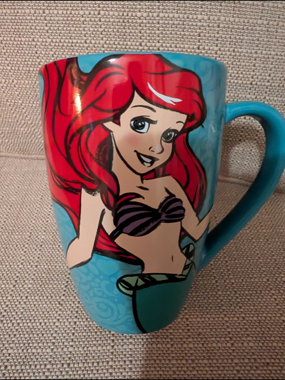 Ariel Blue Ceramic Coffee Mug with Red Hair Art